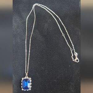 Blue Sapphire and .925 Sterling Silver Pendant Necklace